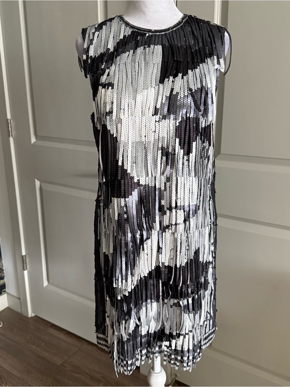 Pucci Fringed Printed Sequined Tulle Mini Dress in Silver Size 6